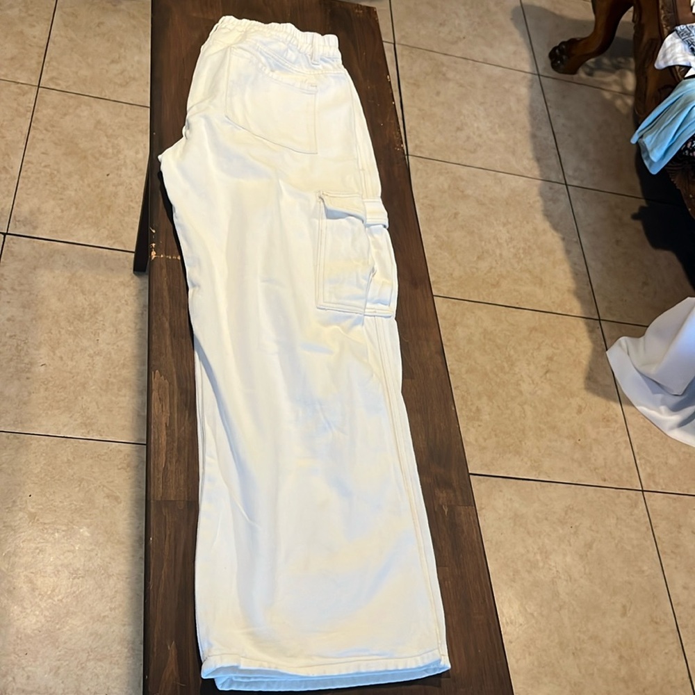 Cream Cargo Pants with Wide-Leg Fit